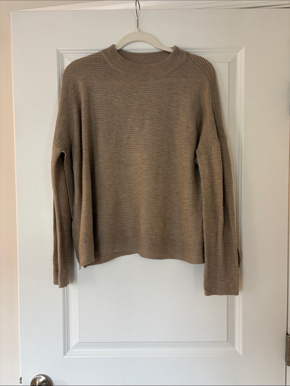 Women's Taupe Ribbed Crewneck Sweater